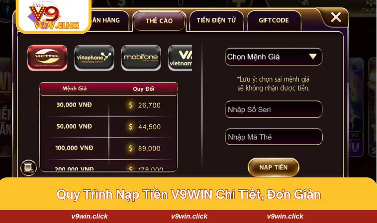 Bật mí quy trình nạp tiền V9WIN đơn giản nhất